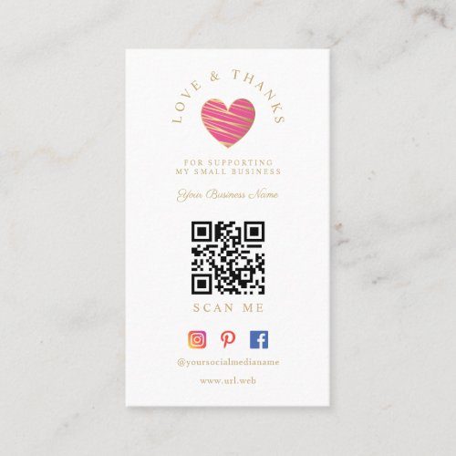 QR Hot Pink Heart Love  Thanks Supporting Business Card