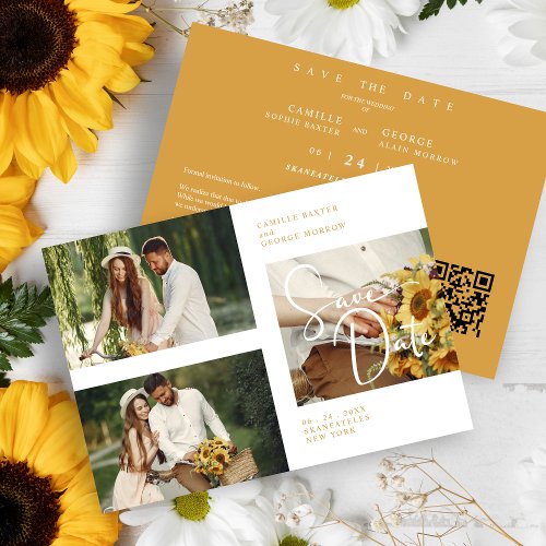 QR in Exquisite Minimalist Custom 3_Photo Wedding Save The Date