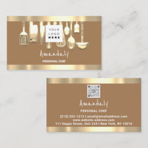 QR Logo Personal Chef Cooking Restaurant Brown Business Card