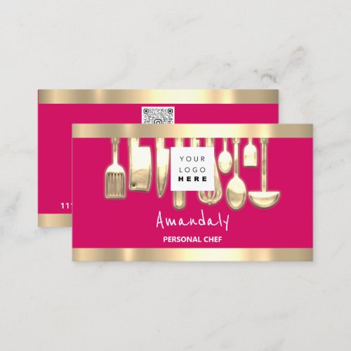 QR Logo Personal Chef Cooking Restaurant Food Pink Business Card
