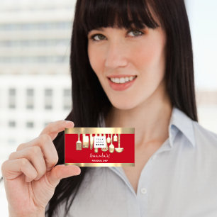 QR Logo Personal Chef Cooking Restaurant Food Red Business Card