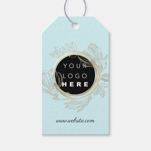 Qr Logo Product Description Price Floral Aqua Blue Gift Tags