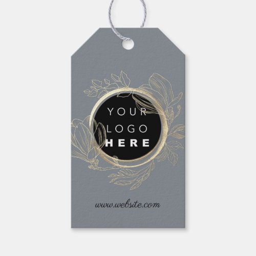 Qr Logo Product Description Price Floral Gray Gold Gift Tags