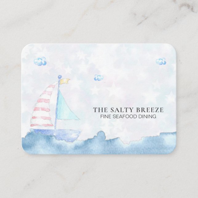*~* QR Logo Sea Pastel Sail Boat Fine Dining Beach Business Card (Front)