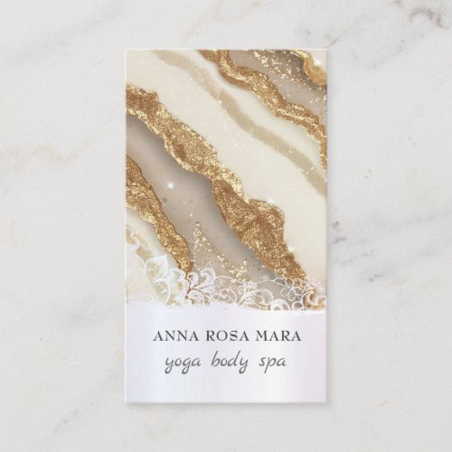  QR Luxe Agate Ivory White Gold Glitter AP66 Business Card