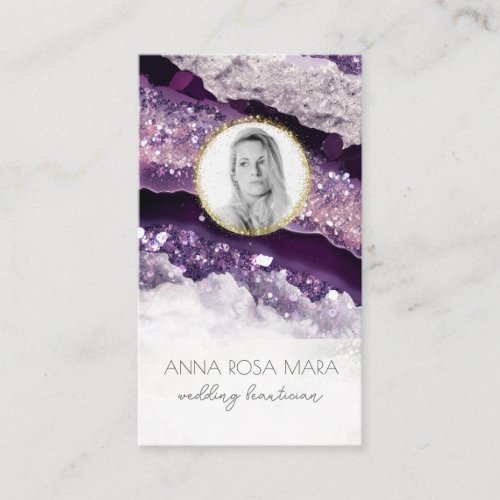  QR Luxe Agate Marble PHOTO  LOGO Purple AP66 Business Card