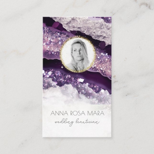 *~* QR Luxe Agate Marble PHOTO  LOGO Purple AP66 Business Card (Front)