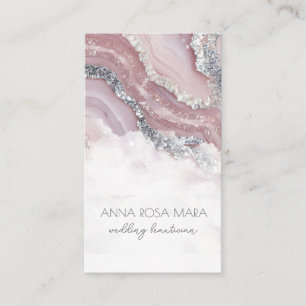 *~* QR Luxe Agate PINK Silver Glitter Glam AP66 Business Card