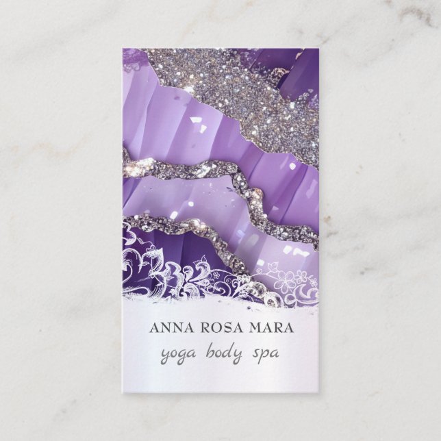 *~* QR Luxe Agate Purple Lavender Glitter AP66 Business Card (Front)