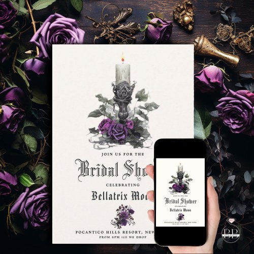QR Macabre Deep Amethyst Purple Candle Invitation