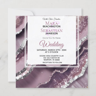 *~* QR MAUVE Silver AGATE AR66 RSVP Wedding Invitation