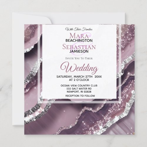   QR MAUVE Silver AGATE AR66 RSVP Wedding Invitation