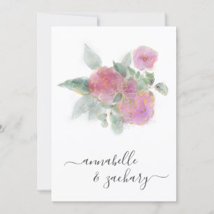 *~* QR MINIMAL RSVP AR12 Rose Bouquet Wedding Invi Invitation