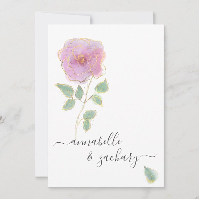 *~* QR MINIMAL RSVP Rose Gold Glitter AR12 Wedding Invitation (Front)