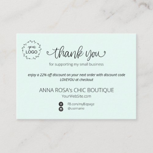 *~* QR Minimal Simple Thank You Branding  Logo Enc Enclosure Card