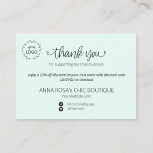 *~* QR Minimal Simple Thank You Branding  Logo Enc Enclosure Card