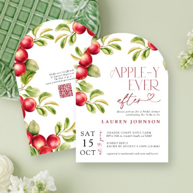 QR Modern Appley Ever After Apple Bridal Shower Invitation (Creator Uploaded)