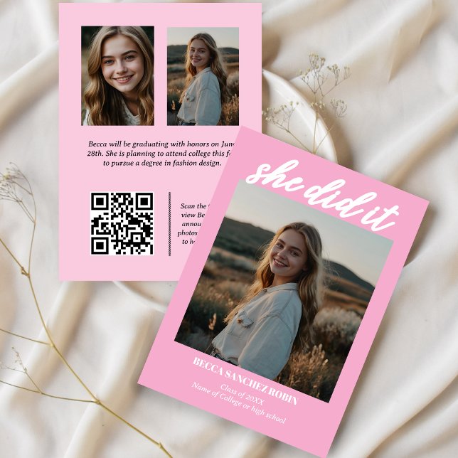 Qr modern trendy script graduation announcement  (Creator Uploaded)