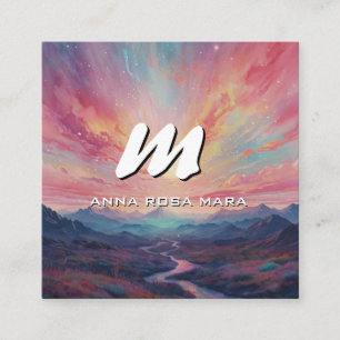 *~* QR Mountains Stream Modern Landscape AP93  Square Business Card