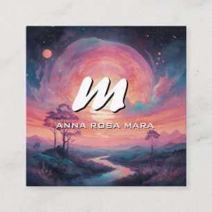 *~* QR Mountains Stream Modern Landscape Sun AP93  Square Business Card