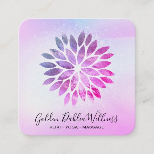  QR Ombre Mandala Dahlia Pastel Blue Pink AP2 Square Business Card