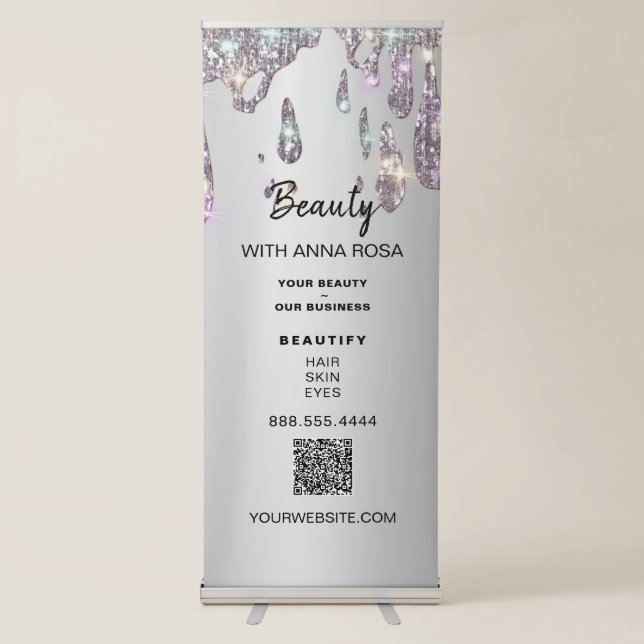 *~* QR OR Logo Expo Store Shop Silver Drip Retractable Banner (Front)