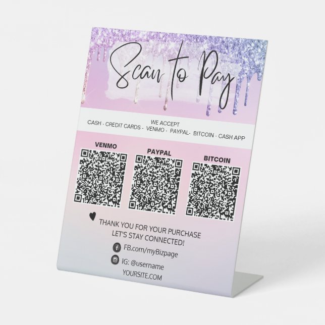*~* QR PAYMENT -  Table Tent tabletop Pedestal Pedestal Sign (Front)