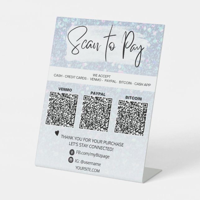 *~* QR PAYMENT Table Tent tabletop Pedestal Sign (Front)