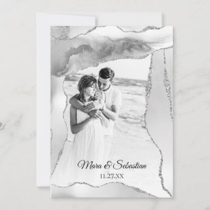 *~* QR PHOTO RSVP AR13 Silver AGATE Wedding Invitation