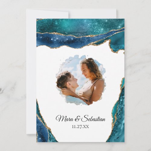  QR _ PHOTO _ RSVP AR13 Teal AGATE  Wedding Invitation