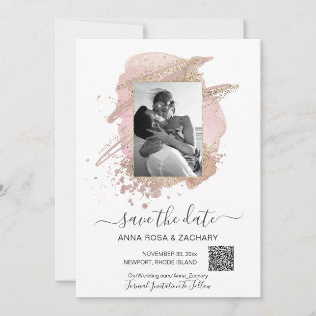*~* QR  Photo - WEDDING SAVE the DATE Website AR6  Invitation (Front)