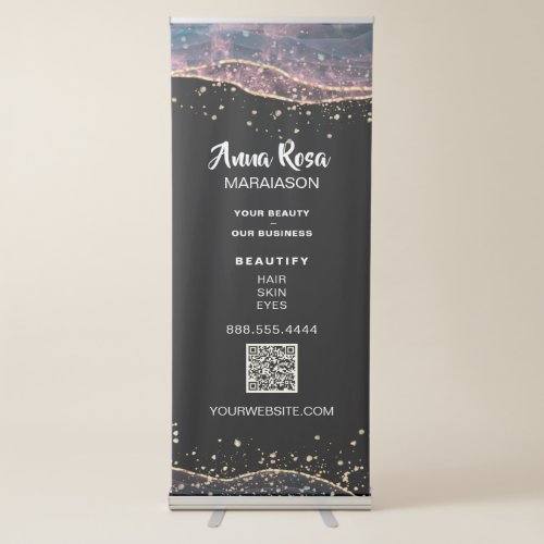  QR PINK Agate Gold Glitter Beauty Girly Spa   Retractable Banner