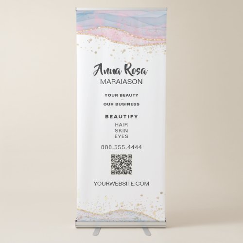  QR PINK BLUE Agate Glitter Beauty Girly Spa    Retractable Banner
