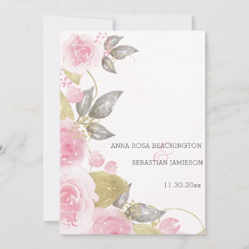  QR Pink Roses AR15 Gold Floral Wedding RSVP Invitation