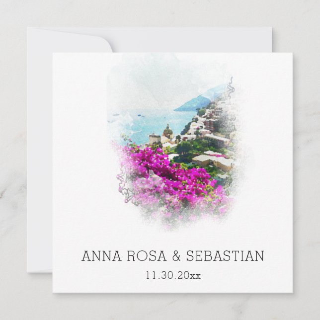 *~* QR POSITANO Italy Flowers AR20 RSVP Wedding Invitation (Front)