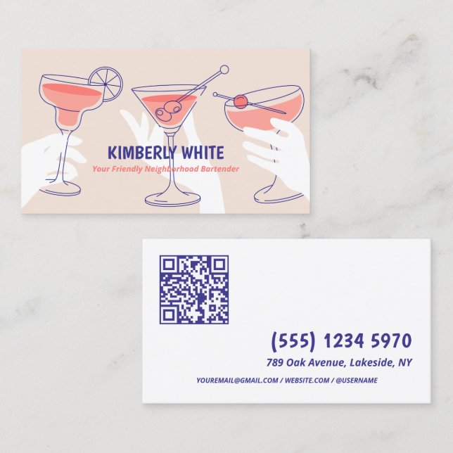 QR Professional Bartender  Business Card (Front/Back)