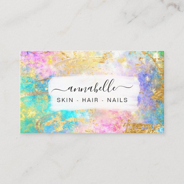 *~* QR Rainbow AP26 Ethereal Gold Glitter OPAL Business Card (Front)