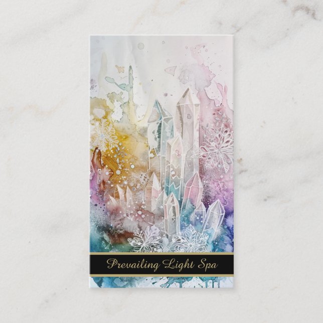 *~* QR Rainbow Artsy Drip Crystals AP90 Gold Business Card (Front)