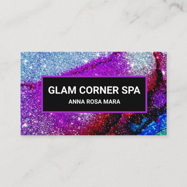 *~* QR Rainbow Glitter Glitz Glam Luxury Beauty Business Card (Front)