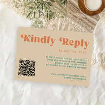 QR retro groovy bold orange beige online wedding