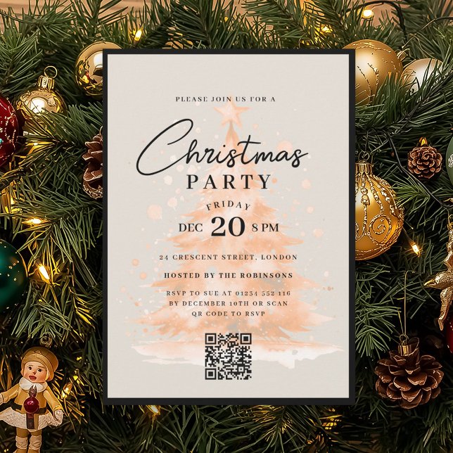 QR Rose Gold Christmas Tree Christmas Party Invitation (QR Rose Gold Christmas Tree Christmas Party Invitation)