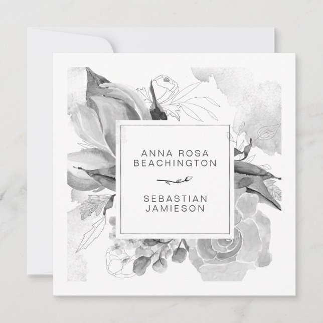 *~* QR RSVP AR12 Floral Simple Subdued Wedding Invitation (Front)