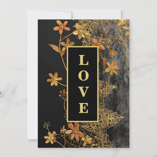 *~ QR RSVP AR26 Gold Lace LOVE 45 Luxury Wedding  Invitation
