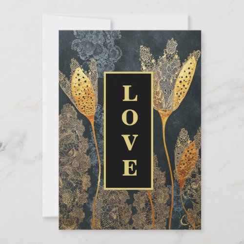 *~ QR RSVP AR26 Gold Lace LOVE Luxury 32 Wedding  Invitation