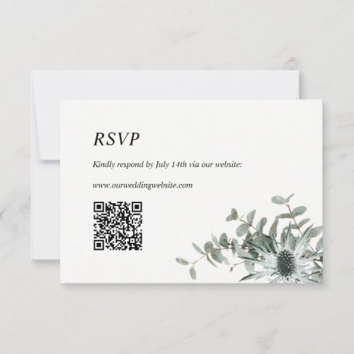 QR RSVP Card for Wedding  Sage Green Thistle