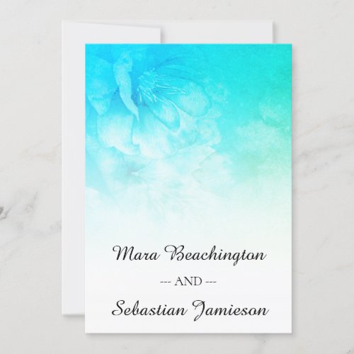  QR RSVP Floral Glitter Aqua Mint Blue Wedding Invitation