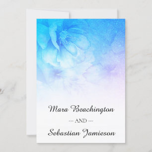 *~* QR RSVP Floral Glitter Ombre Aqua Blue Wedding Invitation