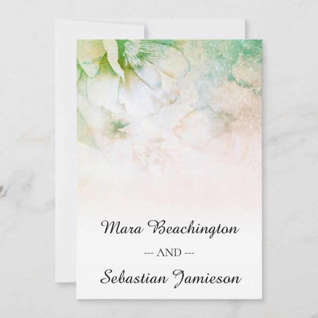 *~* QR RSVP Floral Glitter Peach Teal Wedding Invitation (Front)