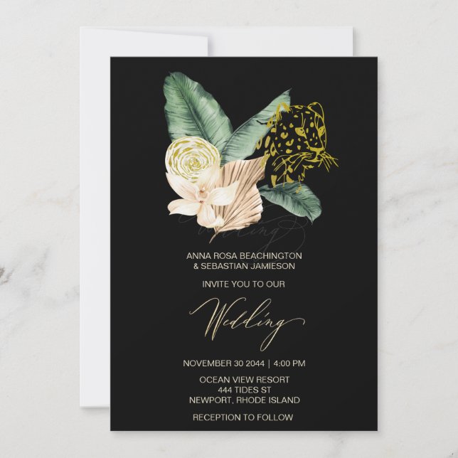 *~* QR RSVP Jungle Tropical Leopard  AR21 WEDDING Invitation (Front)