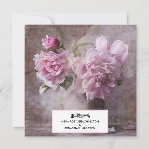  QR RSVP Vintage Art  Peony Floral AR23 WEDDING Invitation